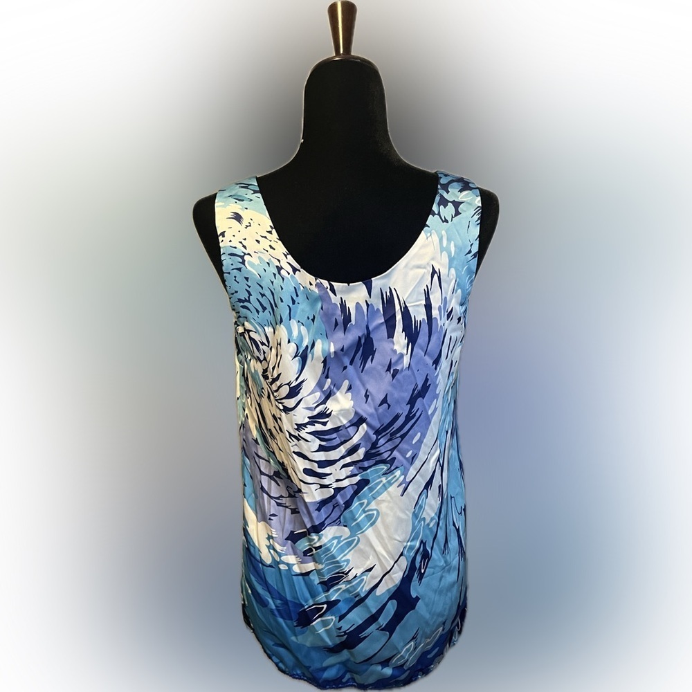 Nicole Miller Blue Abstract Patterned Tank Top Medium - Picture 3 of 13